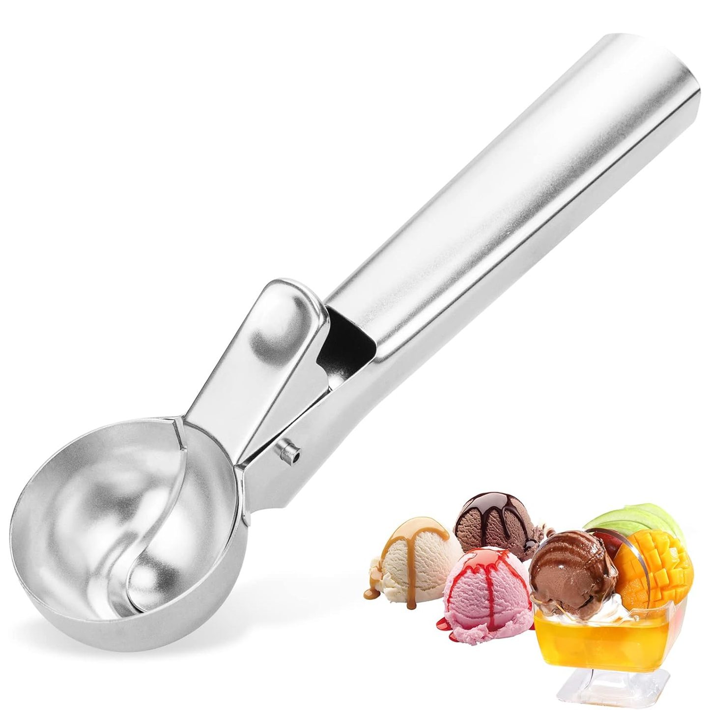 Ice Cream Scoop with Trigger Cookie Scoop, Premium Stainless Steel for Ice Cream, Cookie