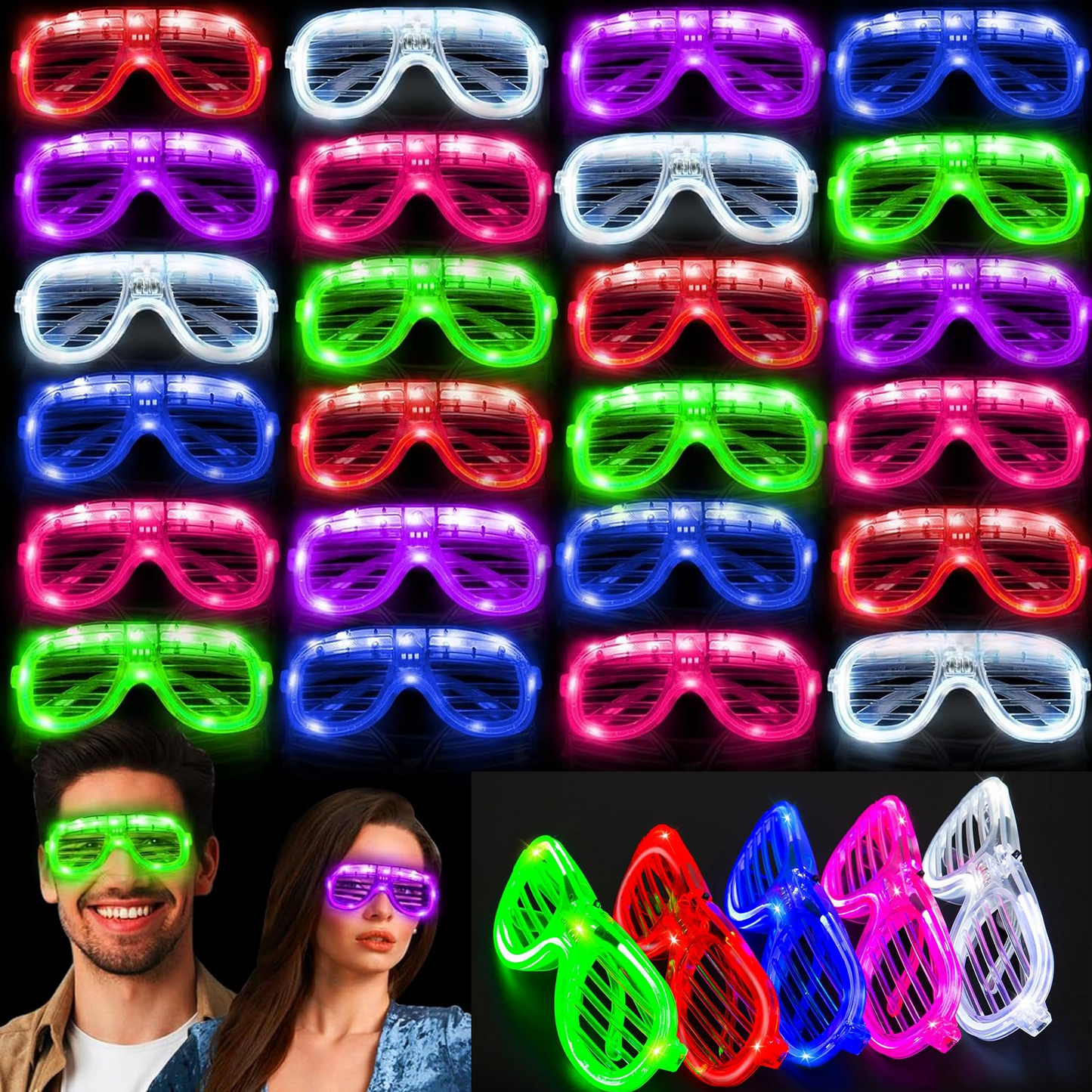 Neon Glow In the Dark Eyeglasses Shutter Shades Glasses Carnival for Birthday Wedding Conerts Party