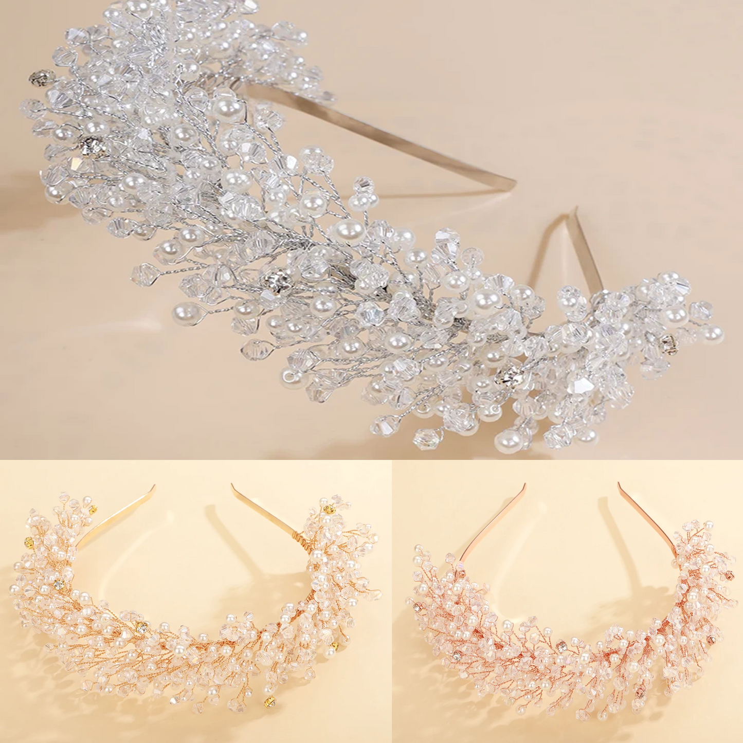 Rhinestone Tiara Headband Pearl Wedding Crown Crystal Leaf Hair Accessories