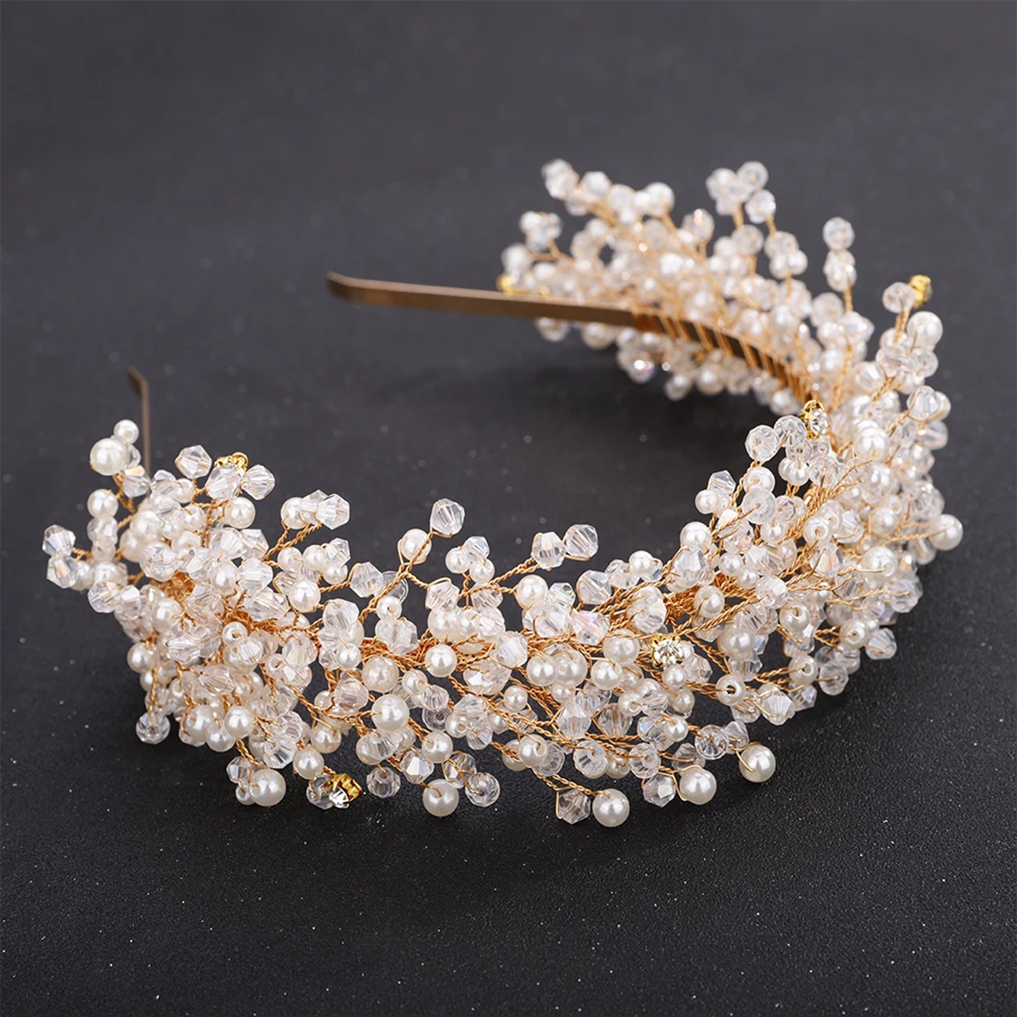 Rhinestone Tiara Headband Pearl Wedding Crown Crystal Leaf Hair Accessories