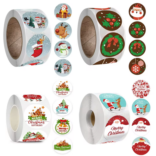 500Pcs Merry Christmas Stickers, Festive Seals for Envelopes, Gift Tag, Xmas Card Labels Roll