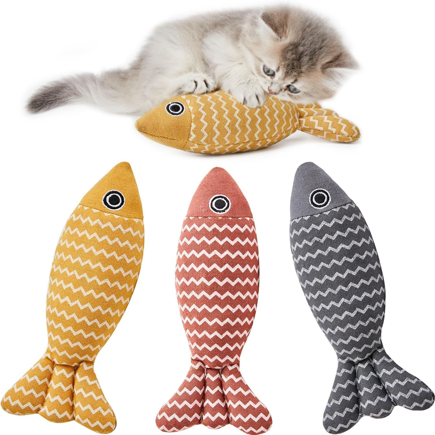 Cat Fish Toys Crinkle Sound Catnip Toys Soft Linen, Interactive Exercise Toys for Cat Kitten Kitty