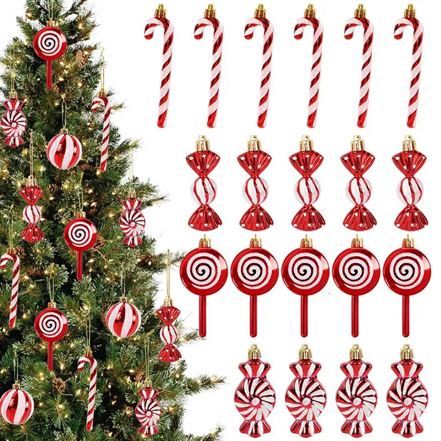 Christmas Candy Cane Lollipop Ornaments Red and White Pendant for Xmas Tree Decor New Year Home Party Supplies