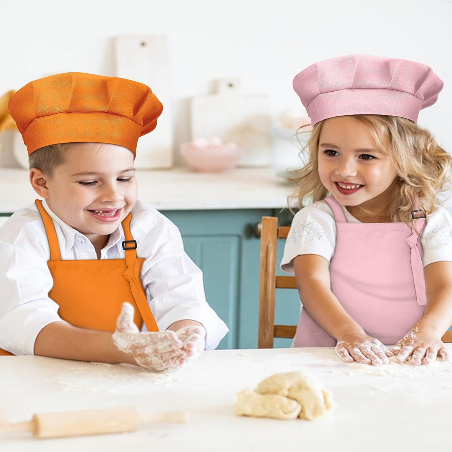 Kids Apron and Chef Hat Set Boys Girls Kids Apron with 2 Pockets Adjustable for Cooking Classroom