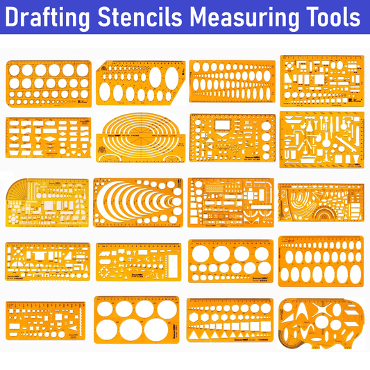 Geometric Drawings Templates Plastic Clear Orange Measuring Rulers for Office, Designing and Building