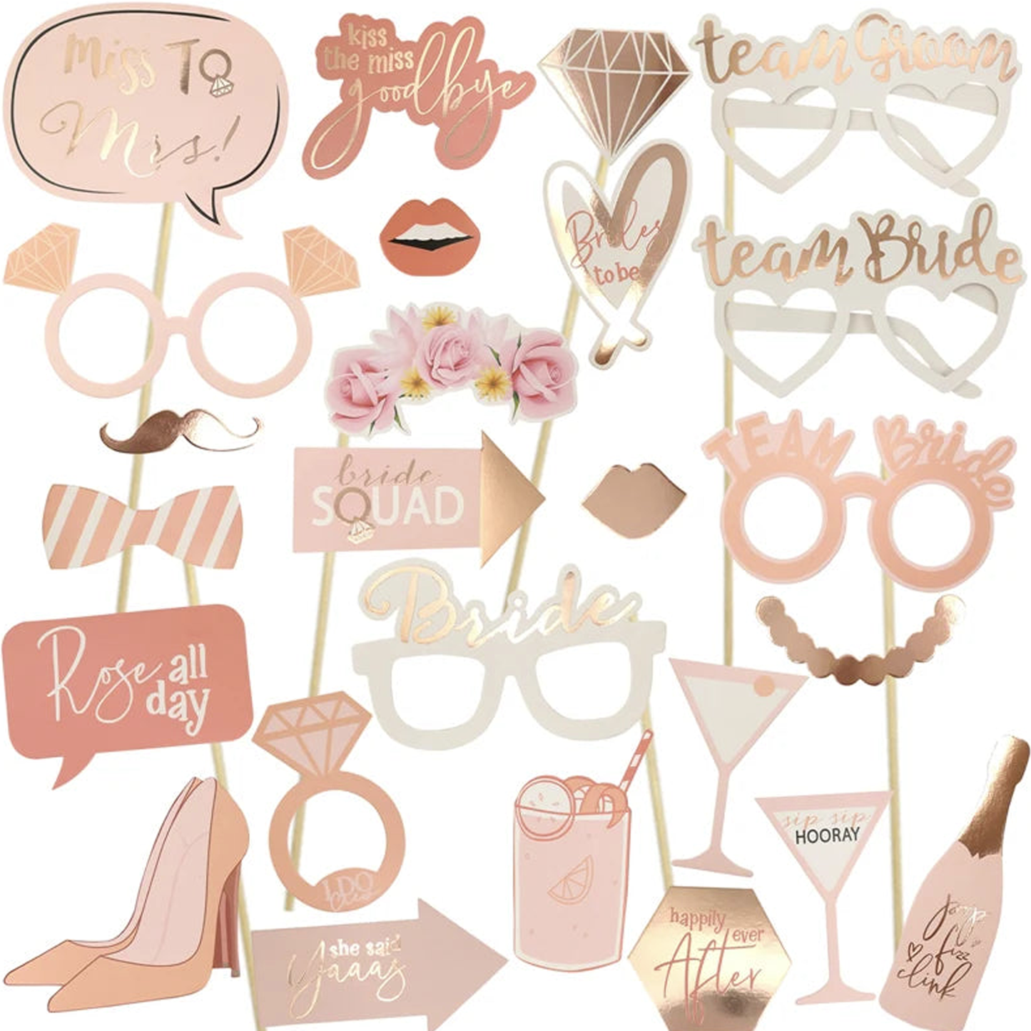 25Pcs Wedding Bachelorette Photo Booth Props Bridal Shower Party Supplies & Decorations