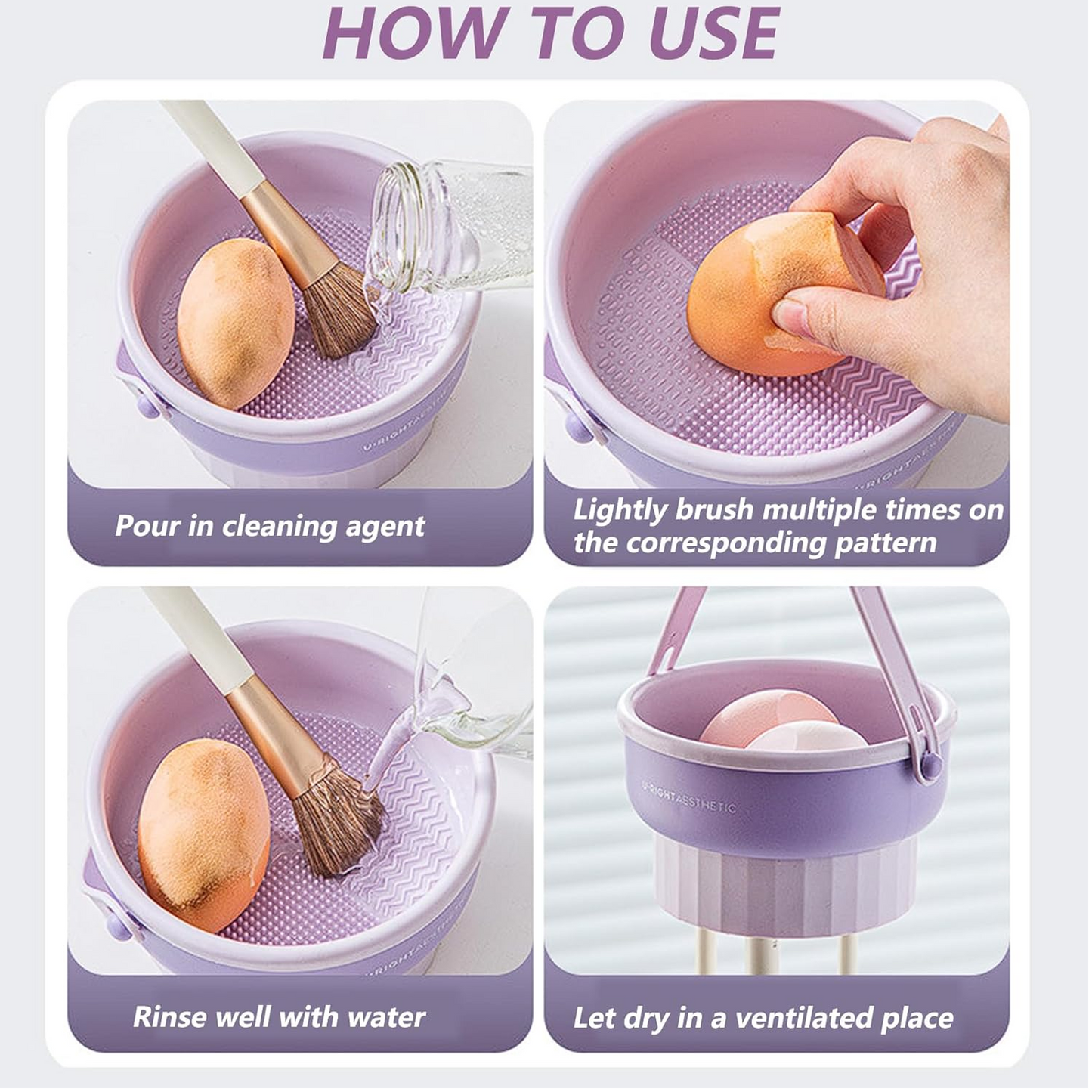 3 in 1 Makeup Silicone Makeup Brush Cleaner Bowl Cosmetic Brush Cleaner Pad for Cleaning, Drying