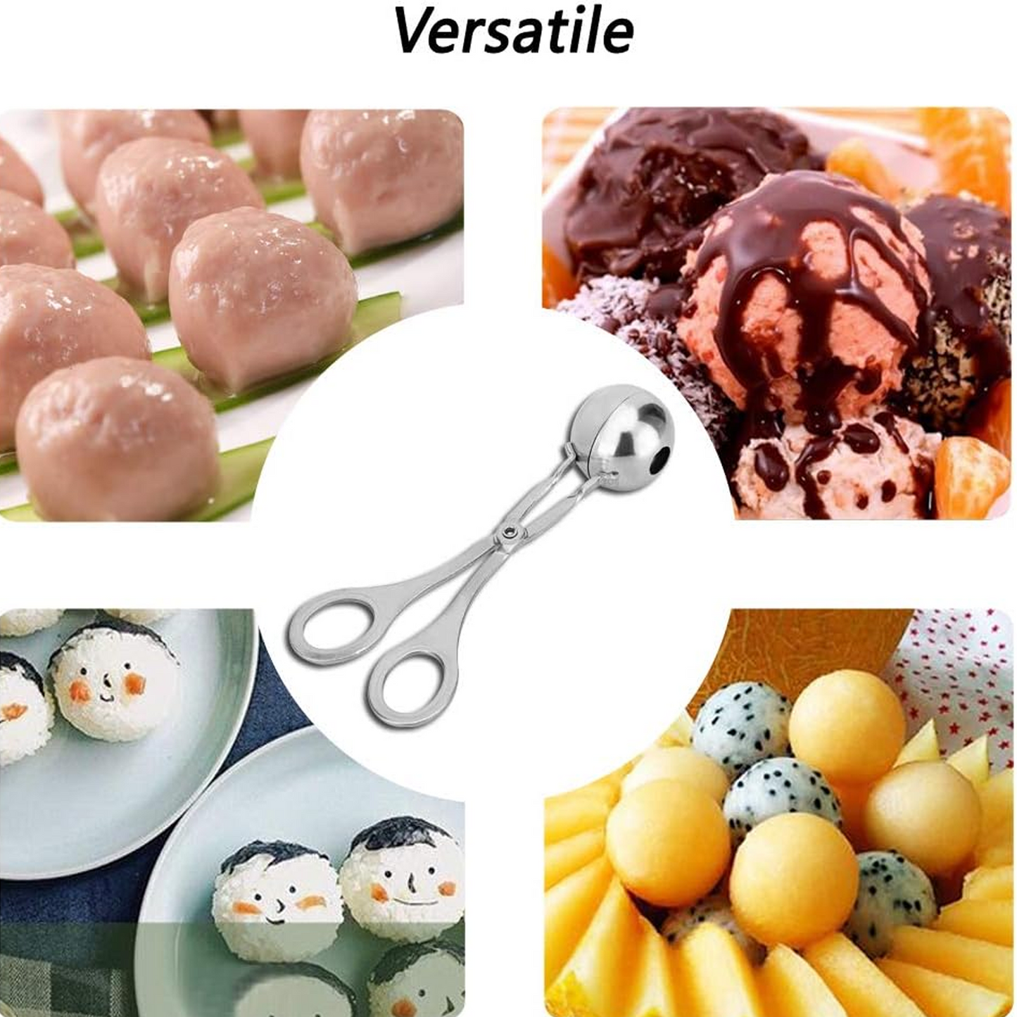 Stainless Steel Meat Ball Maker Cookie Dough Scoop for Kitchen, Fruits, Cake, Cookies, Ice Cream