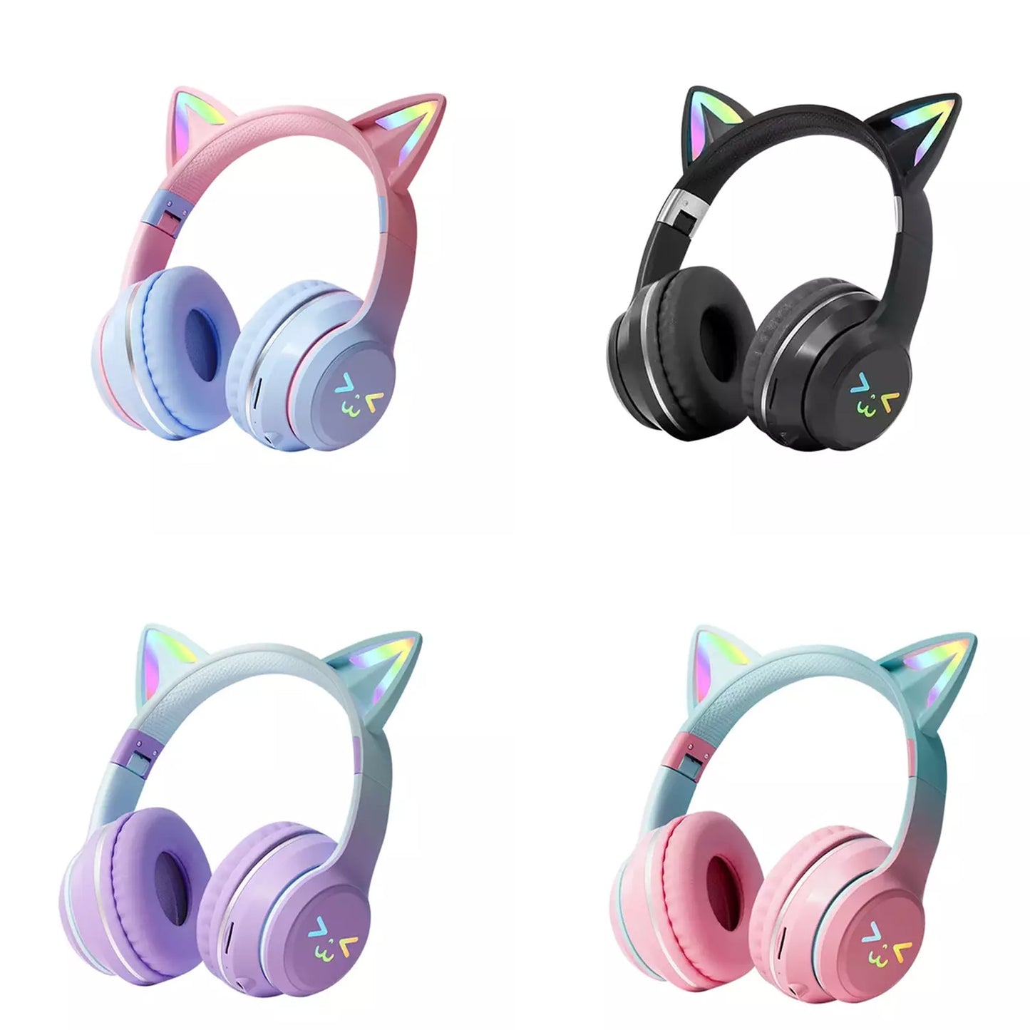 Cat's Ears Headset RGB Light Smile Face TWS Headset Gradient Headphone Little Girl Earphone Gift Suitable for Any Phone