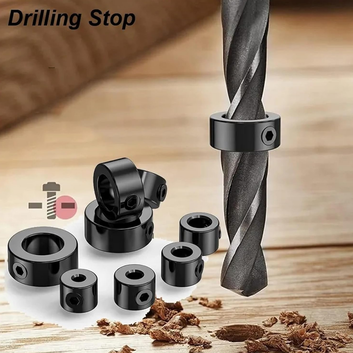 Drill Stop Bit Collar Set Adjustable Drill Depth Stop Collar Limit Ring with Carbon Steel Set for Drill Bits