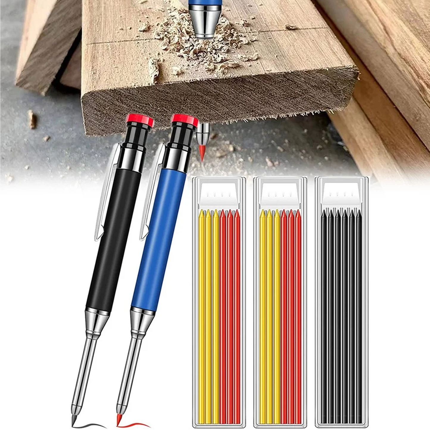 Mechanical Carpenter Pencils Set with Marker Refills and Carbide Scriber Tool for Architect Construction