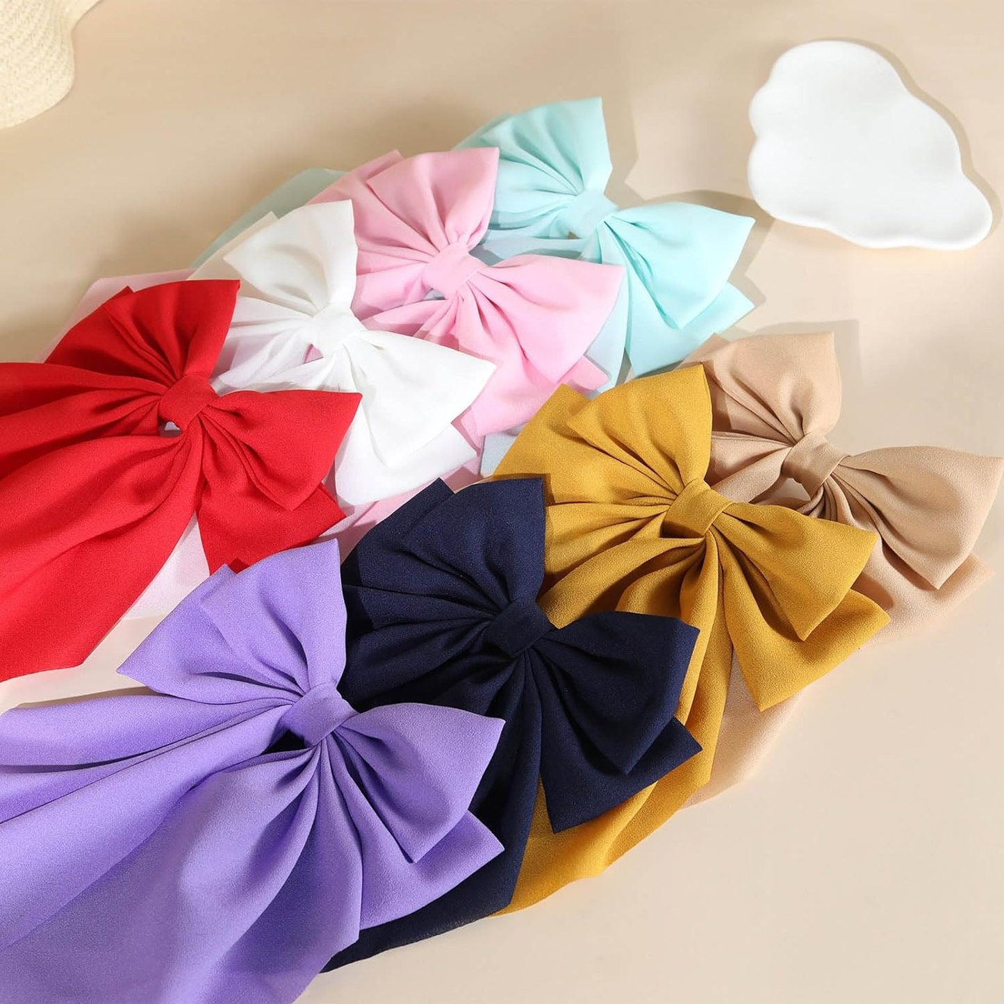 8pcs Satin Layered Hair Bow Clip for Barrette Hair Clip Long French Hair Style Accessories