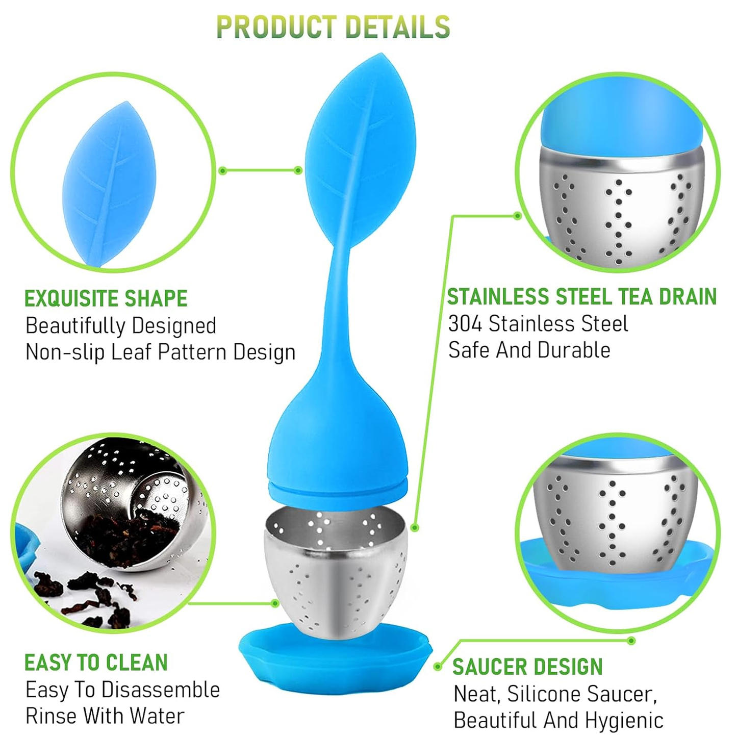 Silicone Tea Infusers Lid Tea Cup Stainless Steel Strainer for Leaf or Herbal Tea