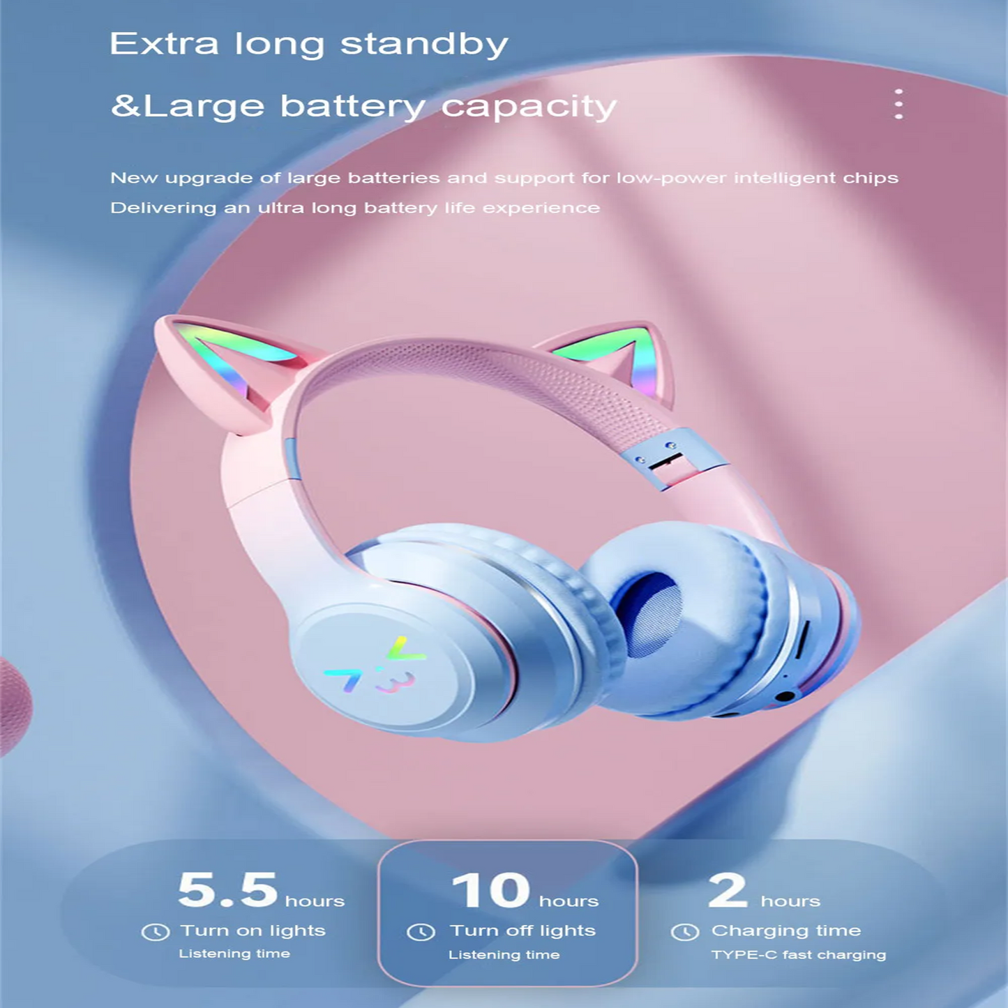 Cat's Ears Headset RGB Light Smile Face TWS Headset Gradient Headphone Little Girl Earphone Gift Suitable for Any Phone