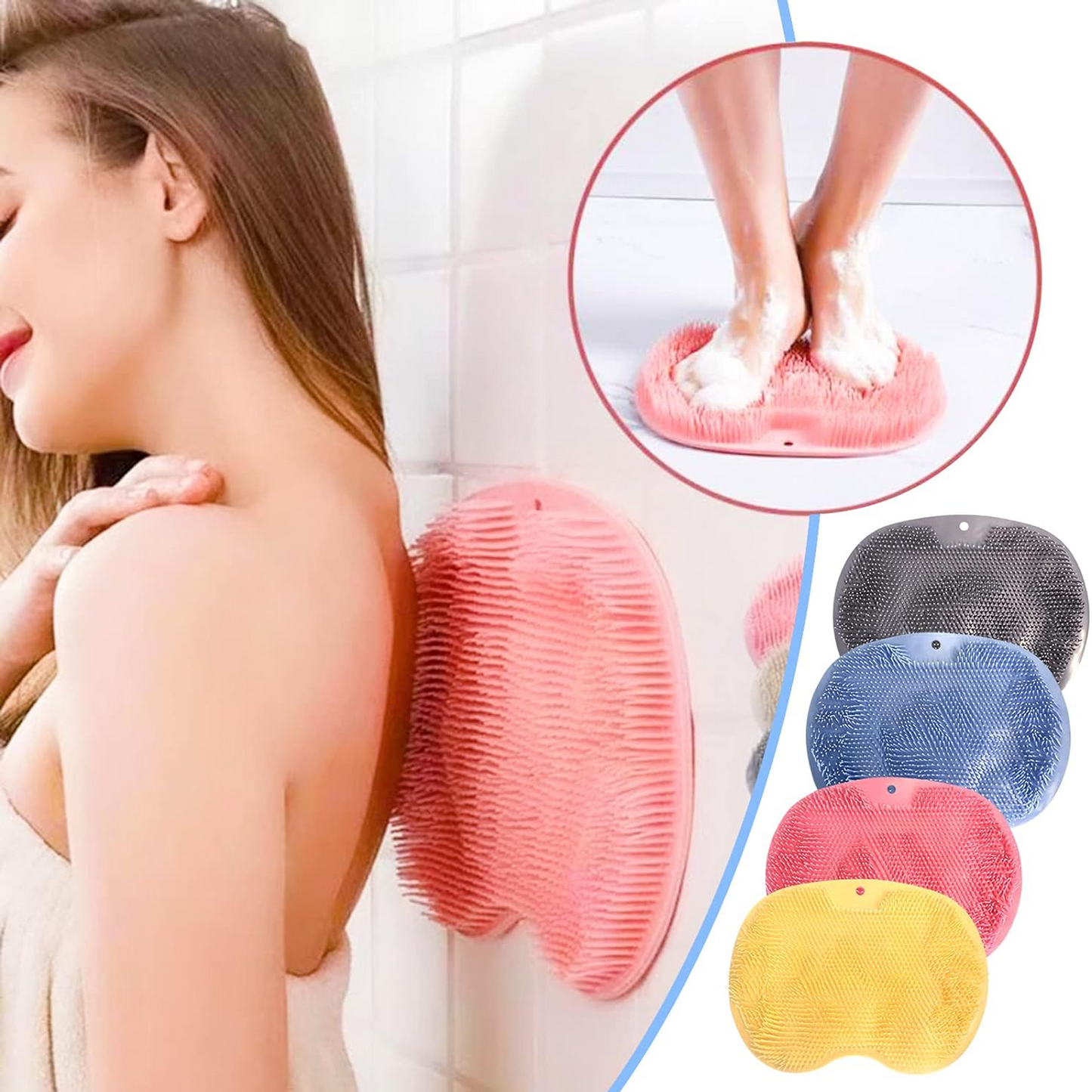 Shower Foot & Back Scrubber Mat Silicone Bath Massage Brush for Massage Cleaner Wash