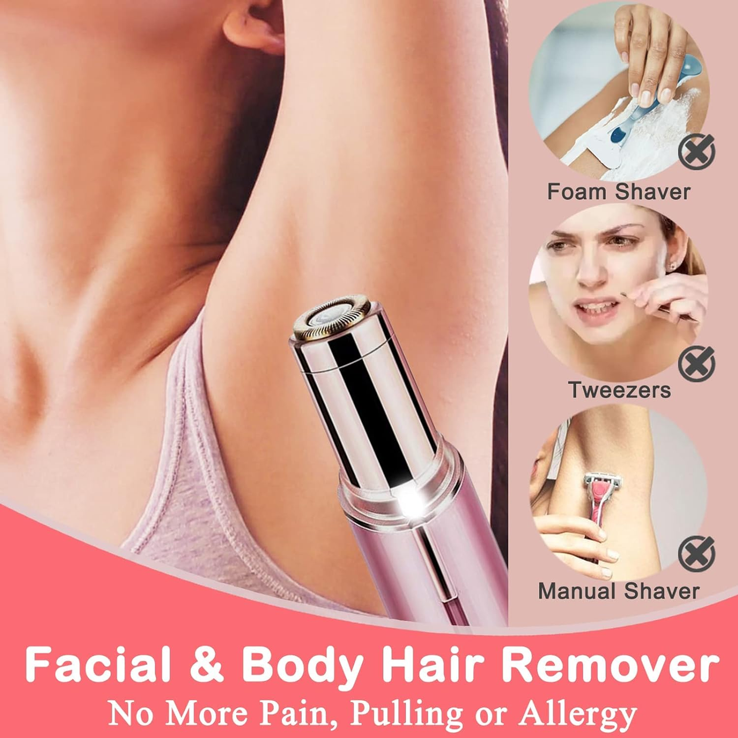 Facial Hair Removal Electric Razor Shaver Rechargeable for Lips, Chin, Armpit, Peach Fuzz, Cheek Women