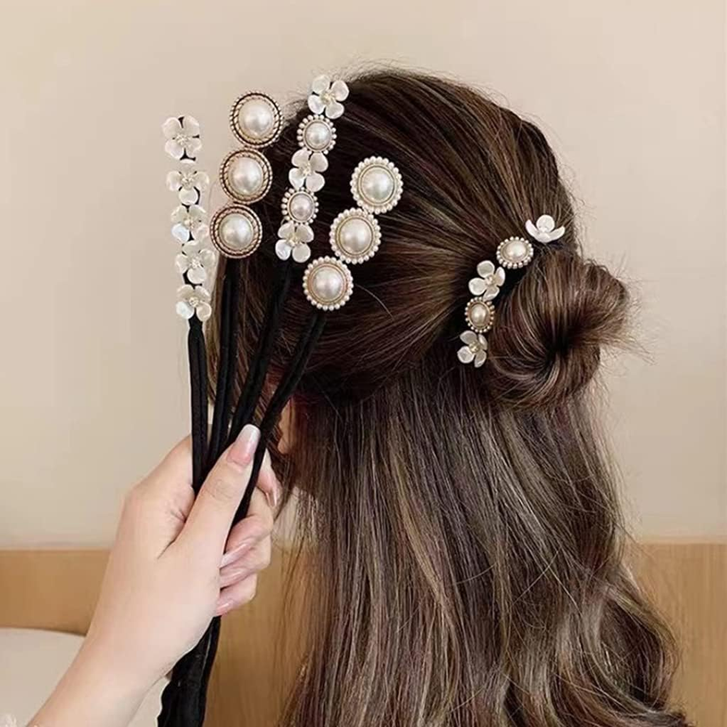 Flower Pearl Hair Bun Maker Deft Hair Twister Bun Shaper French Hairstyle for Girls Hair