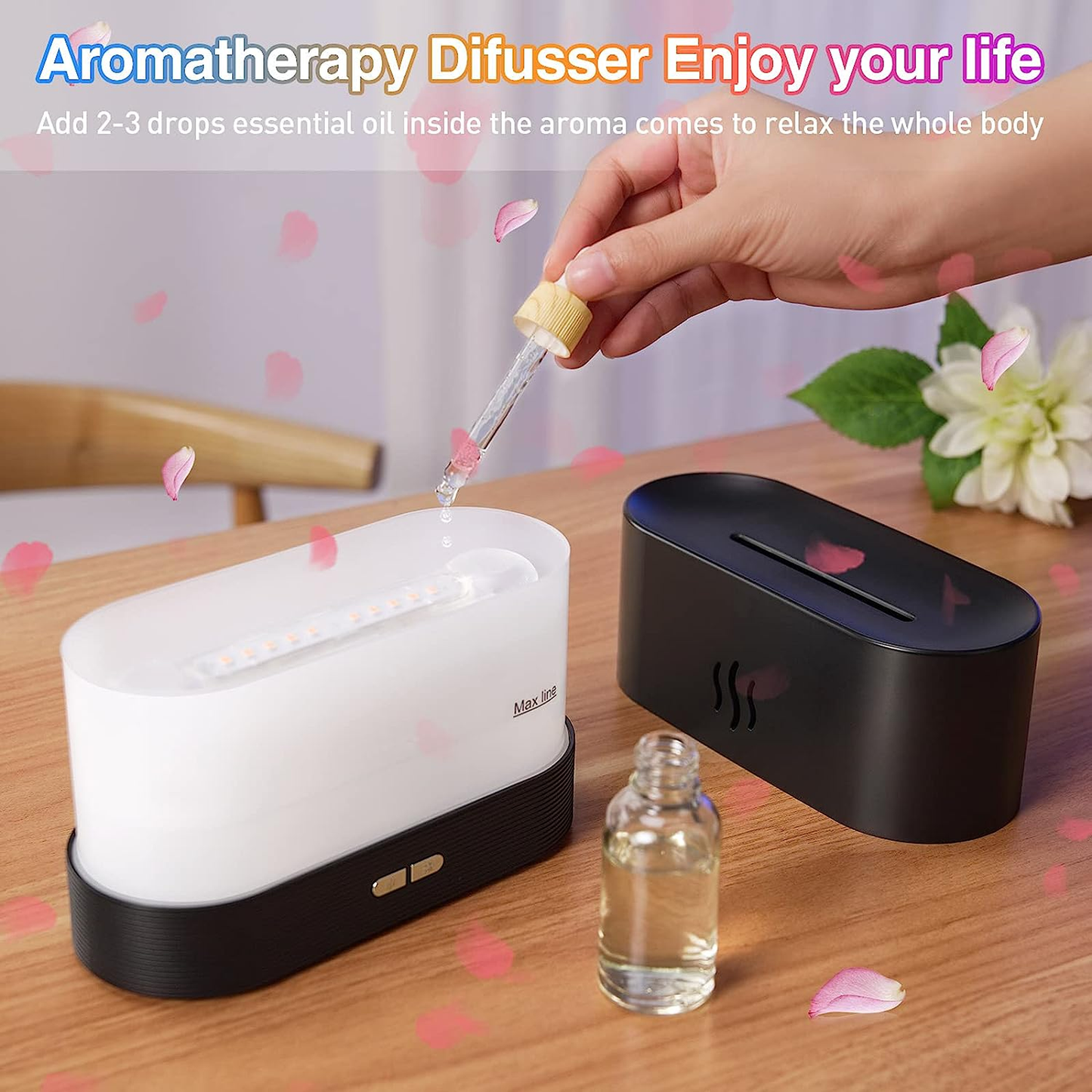 Colorful Flame Air Aroma Diffuser Humidifier 7 Flame Colors Oil Diffuser for Home, Office, Yoga