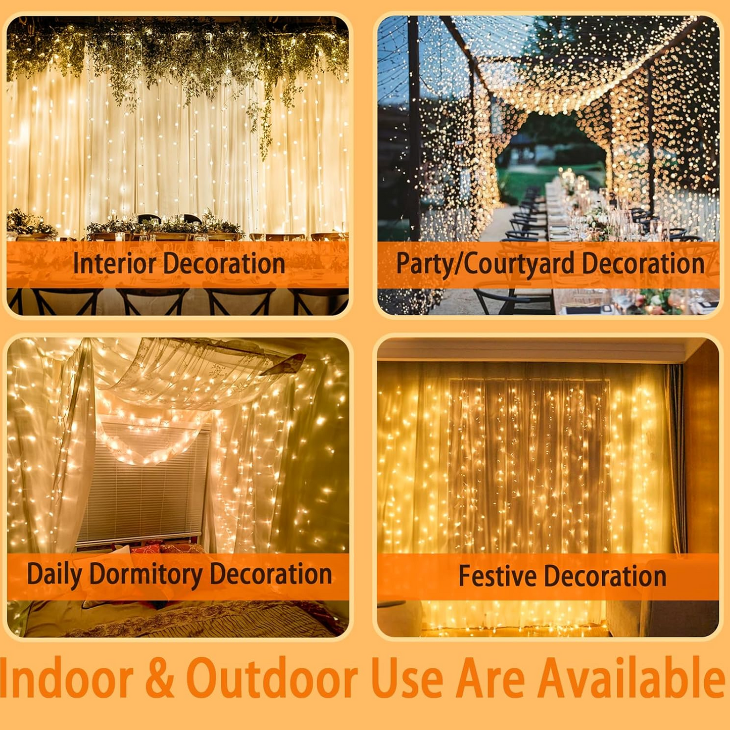 Christmas Fairy Curtain Lights Waterproof String Lights for Bedroom Backdrop Window Indoor Outdoor