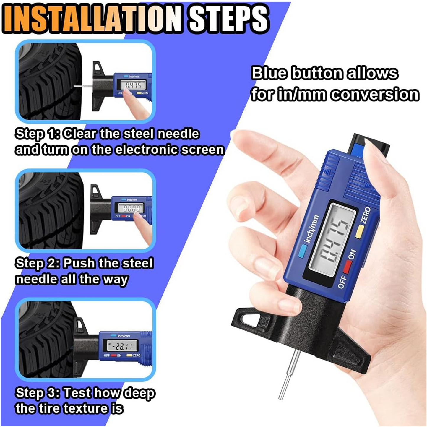 Digital Tire Tread Depth Gauge Tread Checker Tire Tester for Cars Trucks Vans SUV