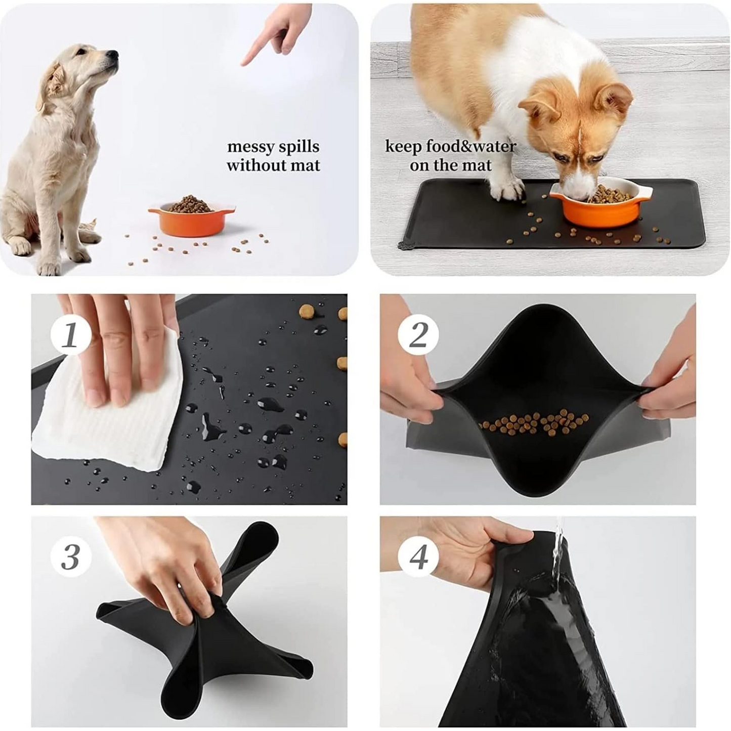 Dog Food Mat, Silicone Dog Cat Bowl Mat Anti-Slip Pet Bowl Mats for Small Animals