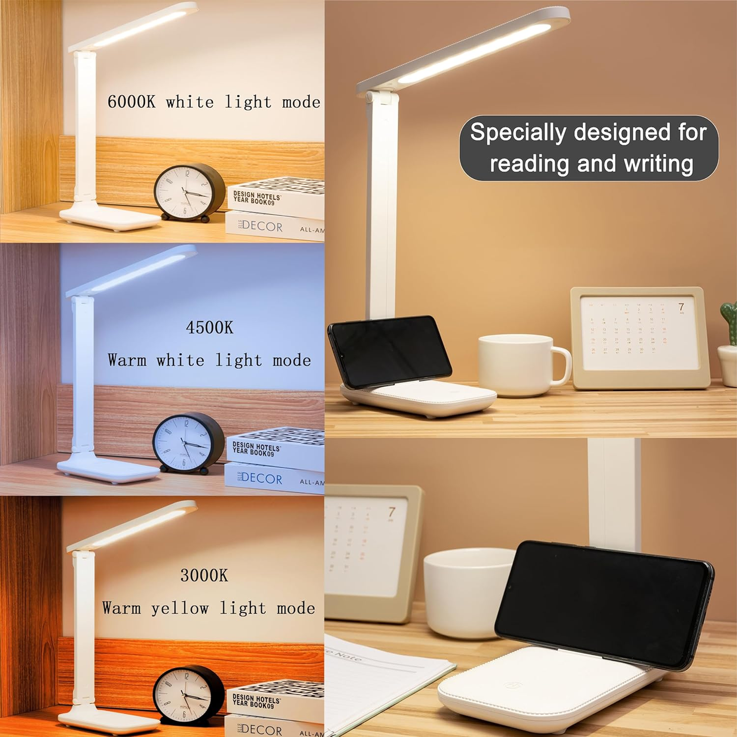 Dimmable LED Desk Table Reading Lamp With USB Charging Port 3 Lighting Modes for Home Office