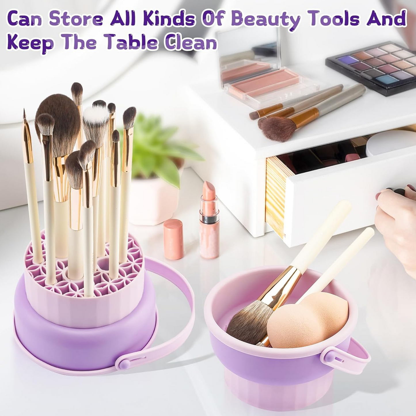 3 in 1 Makeup Silicone Makeup Brush Cleaner Bowl Cosmetic Brush Cleaner Pad for Cleaning, Drying