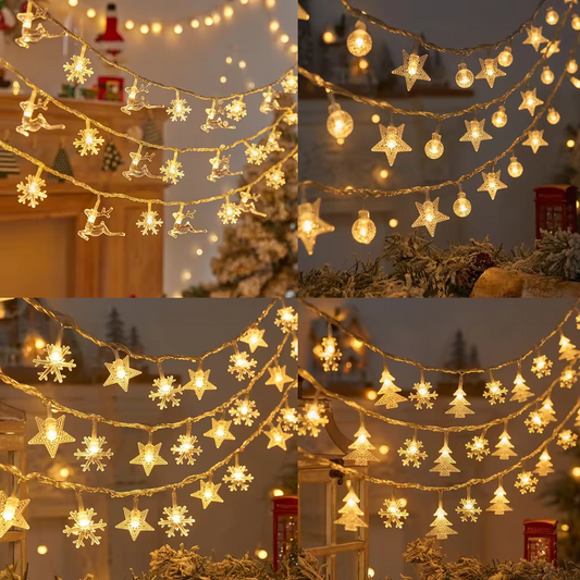 Christmas Snowflake Lights Snowflake Elk Christmas Tree String Flashing Lights for Xmas Party Decoration