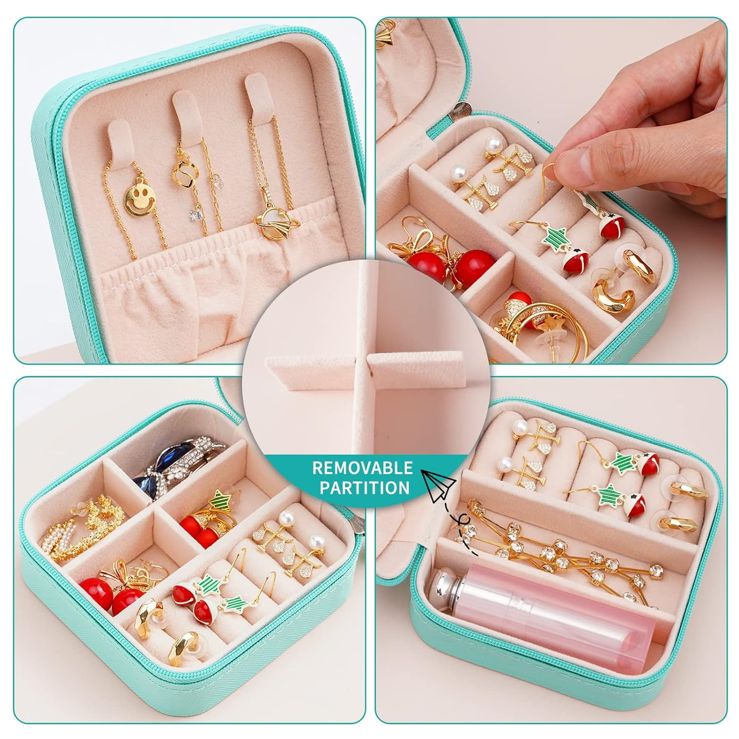 Mini Jewelry Travel Case Leather Jewellery Ring Organizer Case for Womens Rings Earrings Necklaces