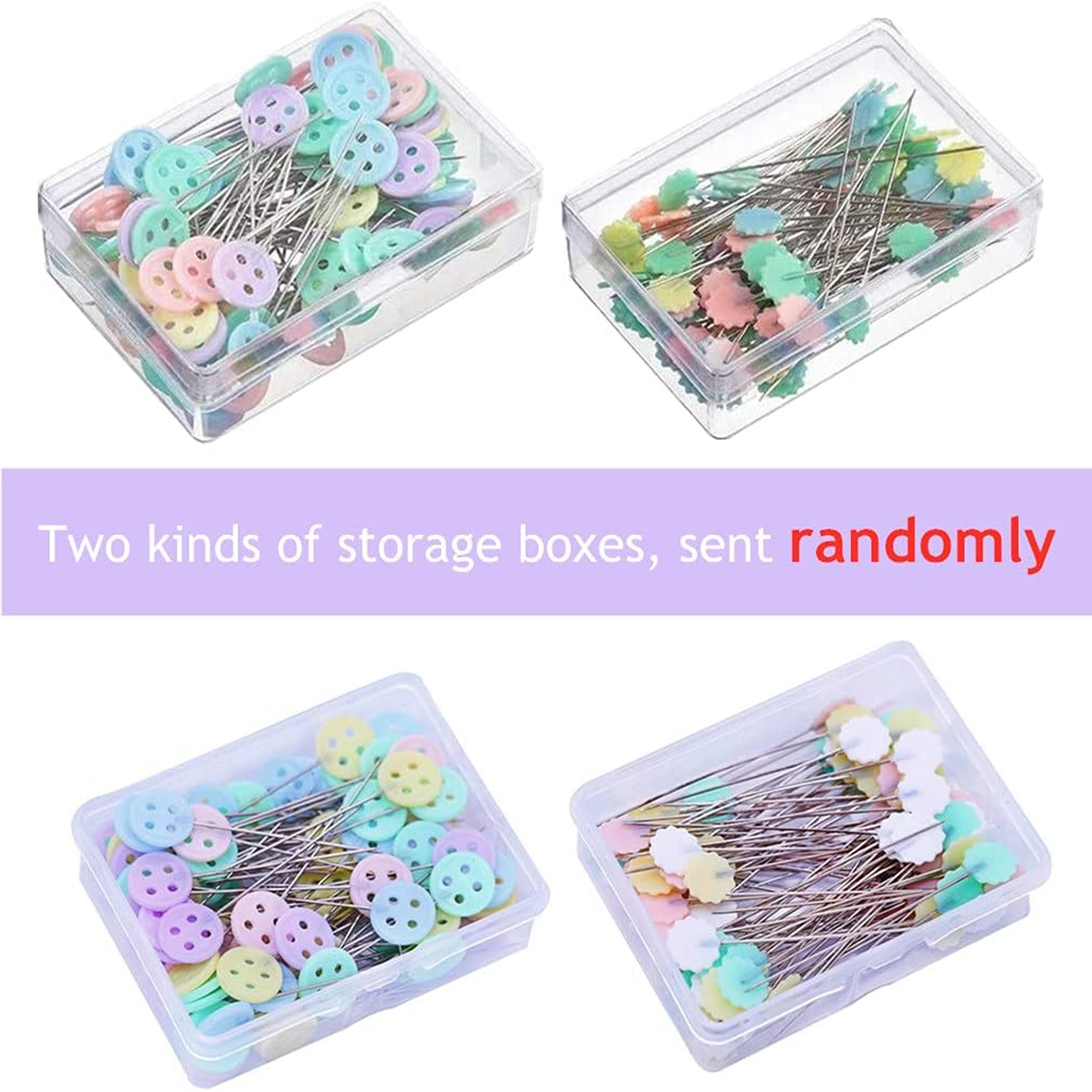 Flat Head Sewing Pins with Storage Box Assorted Colors Button Flower Shape Dressmaking Pins for Craft