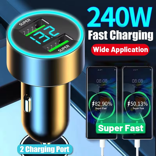 240W Fast Car Charger 2 Ports Type-C DC5V PD Fast Charging Car Charger USB Type C Phone Adapter Chargers In Car for IPhone Mi Samsung Universal