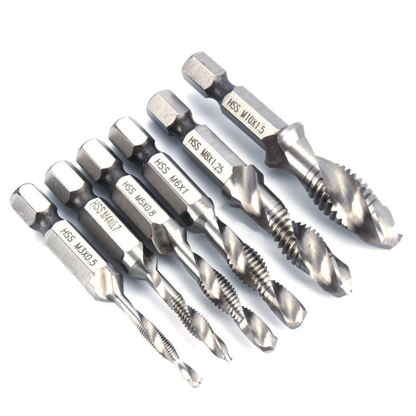 6pcs Drill Bit Hex Shank Titanium Plated HSS Screw Thread Bit Screw Machine Compound Tap M3 M4 M5 M6 M8 M10