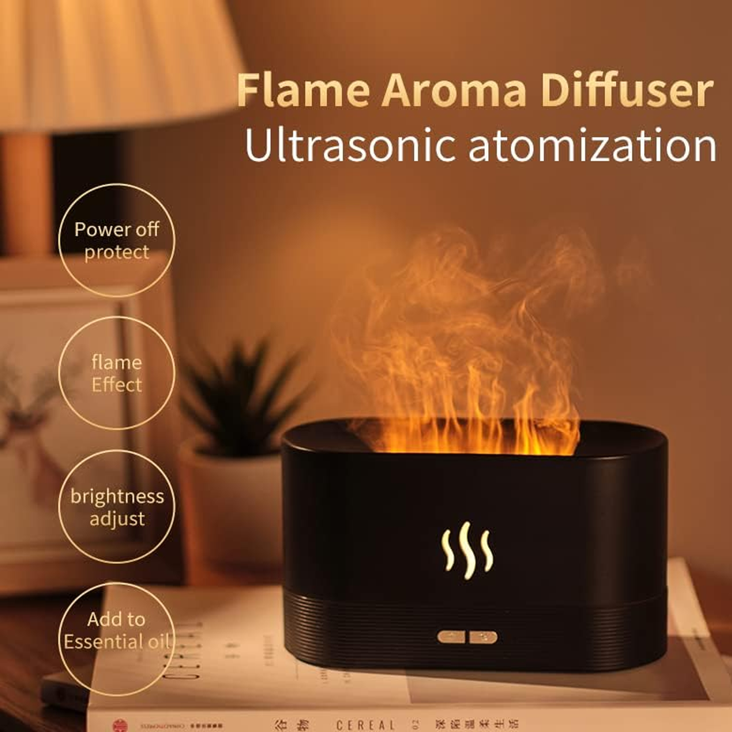 Colorful Flame Air Aroma Diffuser Humidifier 7 Flame Colors Oil Diffuser for Home, Office, Yoga