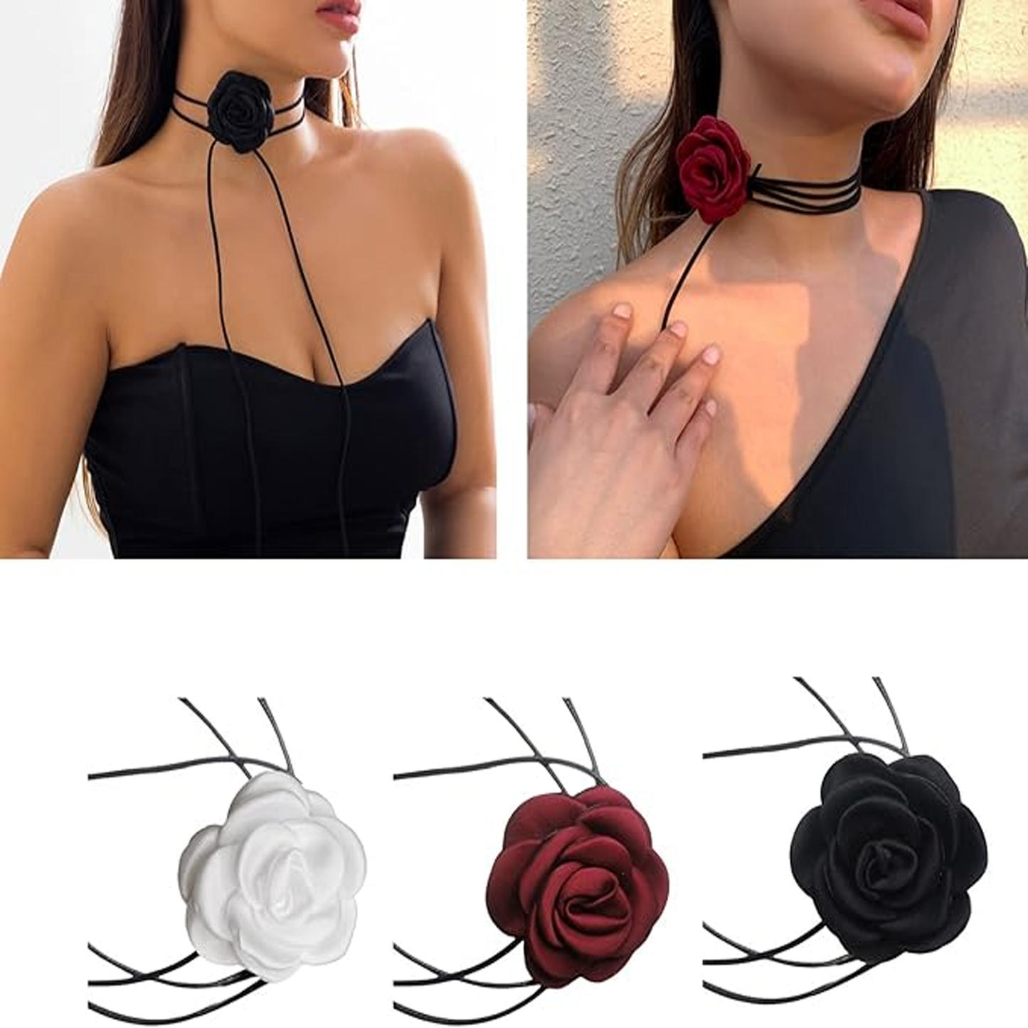 Vintage Elegant Rose Flower Choker Necklace Velvet Collar Choker for Weddings, Parties and Holiday