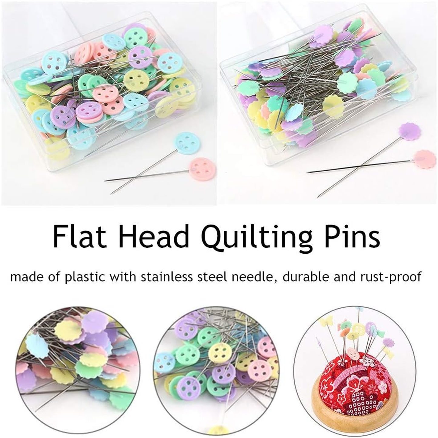 Flat Head Sewing Pins with Storage Box Assorted Colors Button Flower Shape Dressmaking Pins for Craft