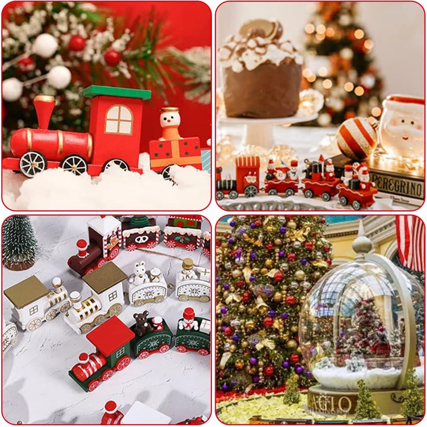 Christmas Train Painted Wooden Tree Decorations Xmas Table Top Ornament for Festival Party Decor