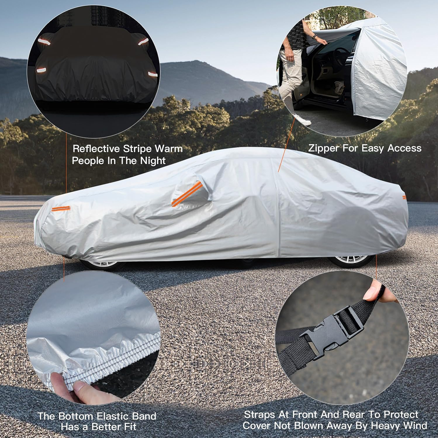 Car Cover Waterproof All Weather Outdoor Full Cover Rain Sun UV Protection Snowproof for Hatchback Sedan SUV