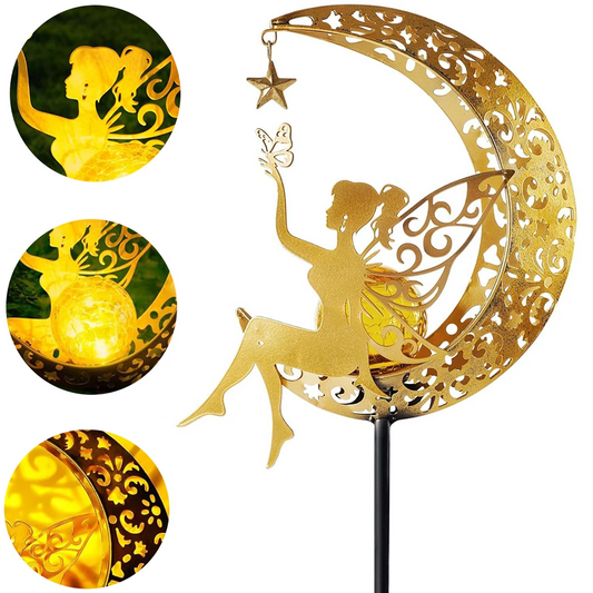 Solar Moon Fairy Lamp Outdoor Garden Iron Flower Fairy Ground Insertion Lamp Lawn Courtyard Decorative Light