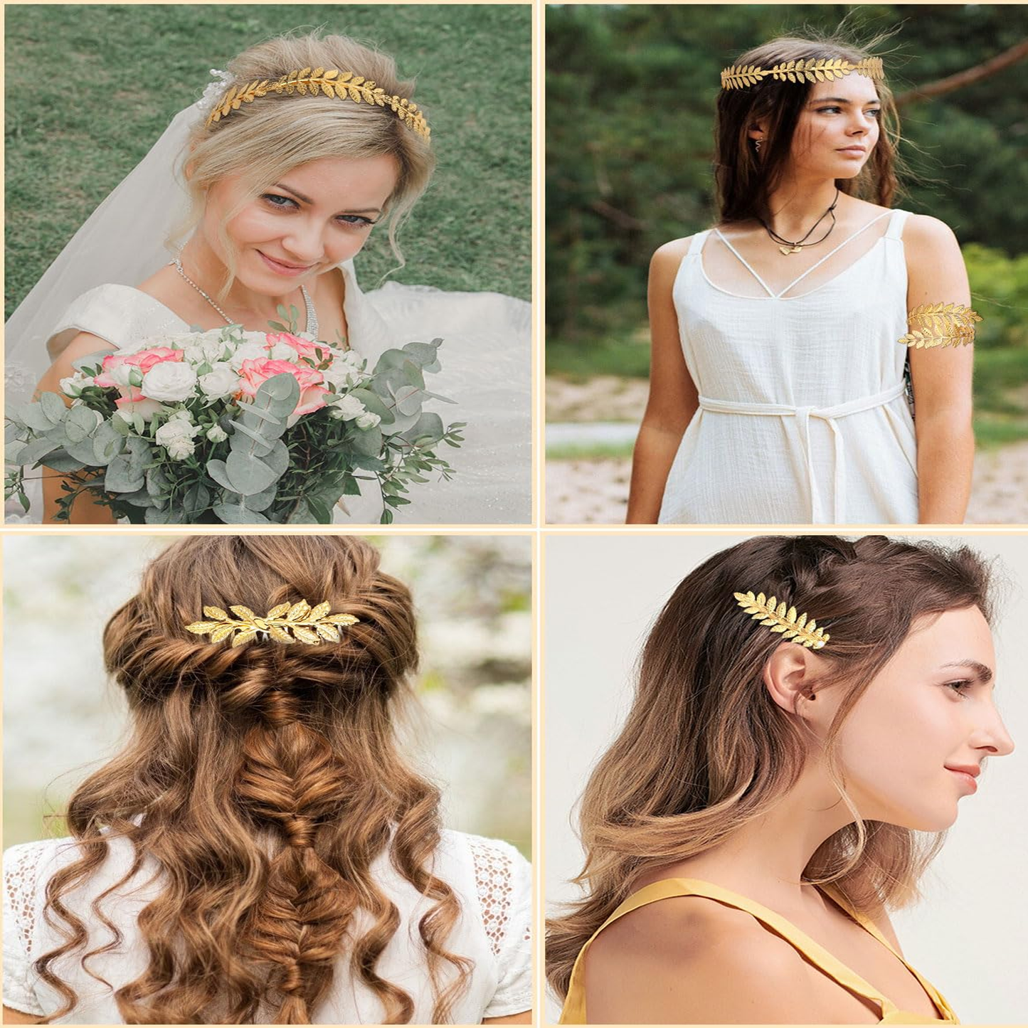 Gold Crown Bridal Headband Leaf Tiara Wedding Headpiece Greek Bridesmaid Prom for Women and Girls