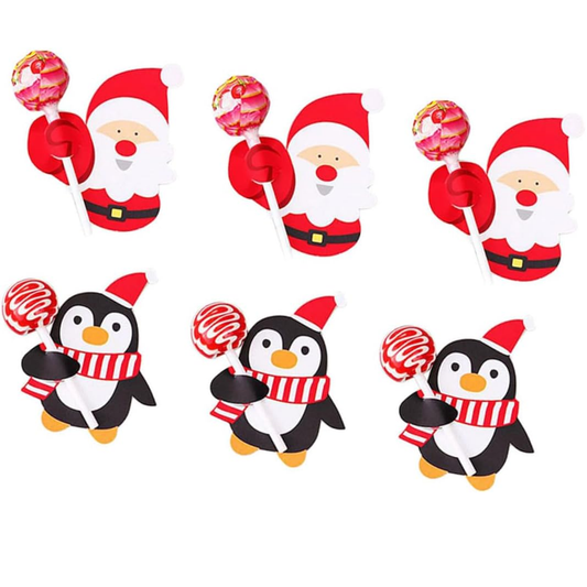 Christmas Lollipop Paper Cards Santa Snowman Penguin Candy for Holiday Party Supplies