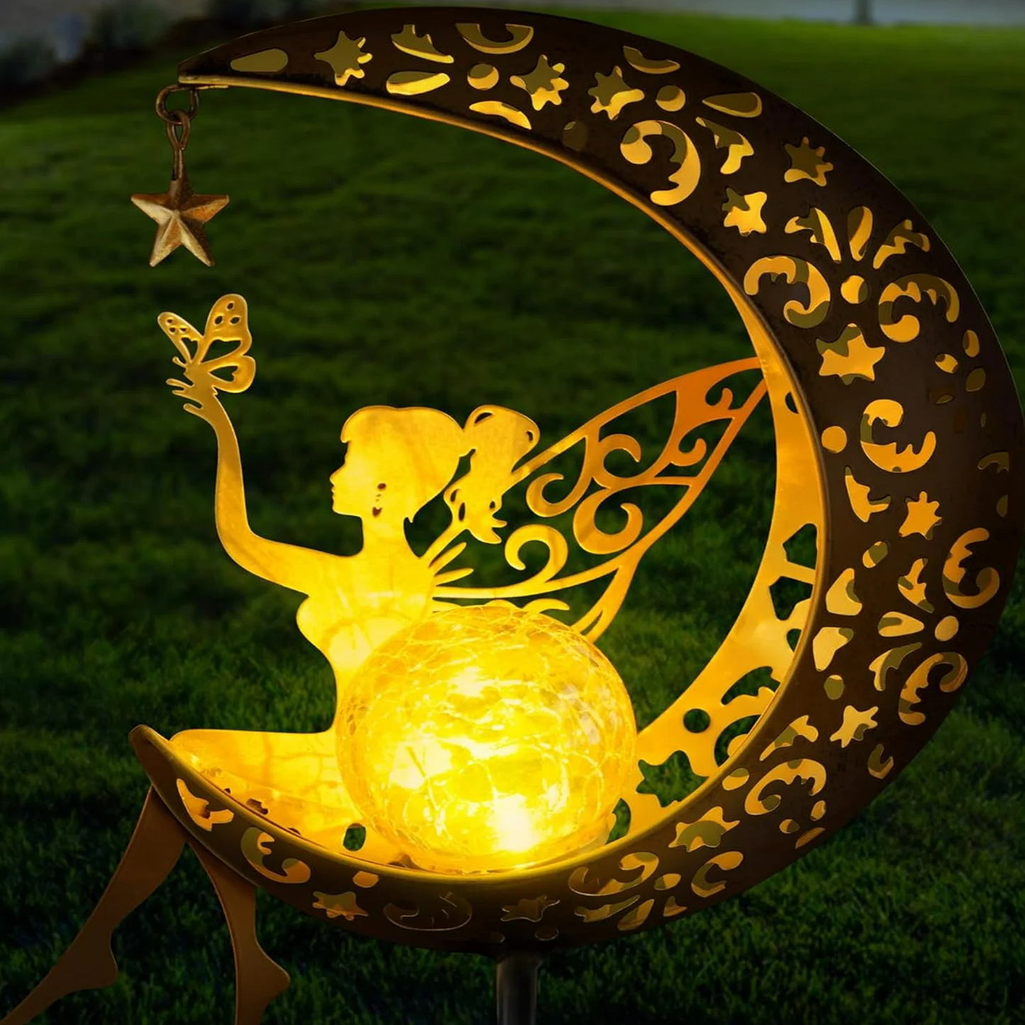 Solar Moon Fairy Lamp Outdoor Garden Iron Flower Fairy Ground Insertion Lamp Lawn Courtyard Decorative Light