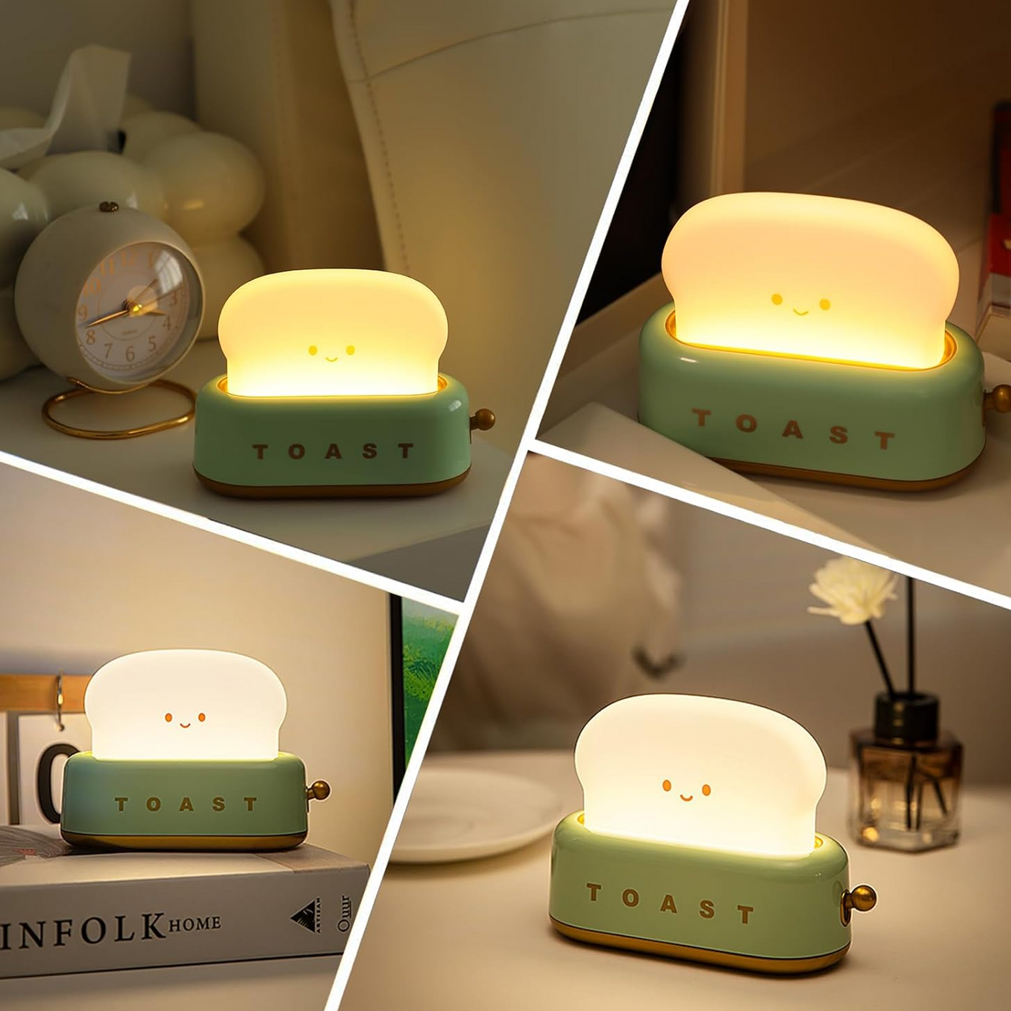 Cute Toast Lamp Night Light with Timer Rechargeable LED Nursery Dimmable Lamp for Kids Women