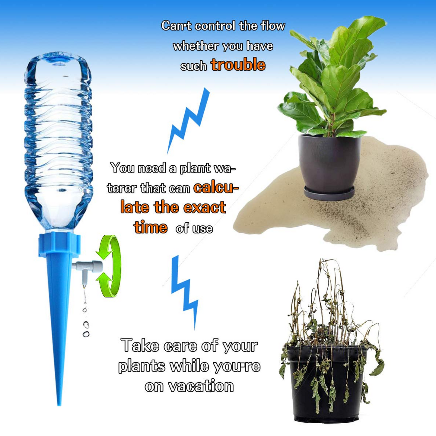 Self Plant Watering Spikes Auto Drippers Irrigation Devices Vacation for Houseplant, Gardenplant, Officeplant