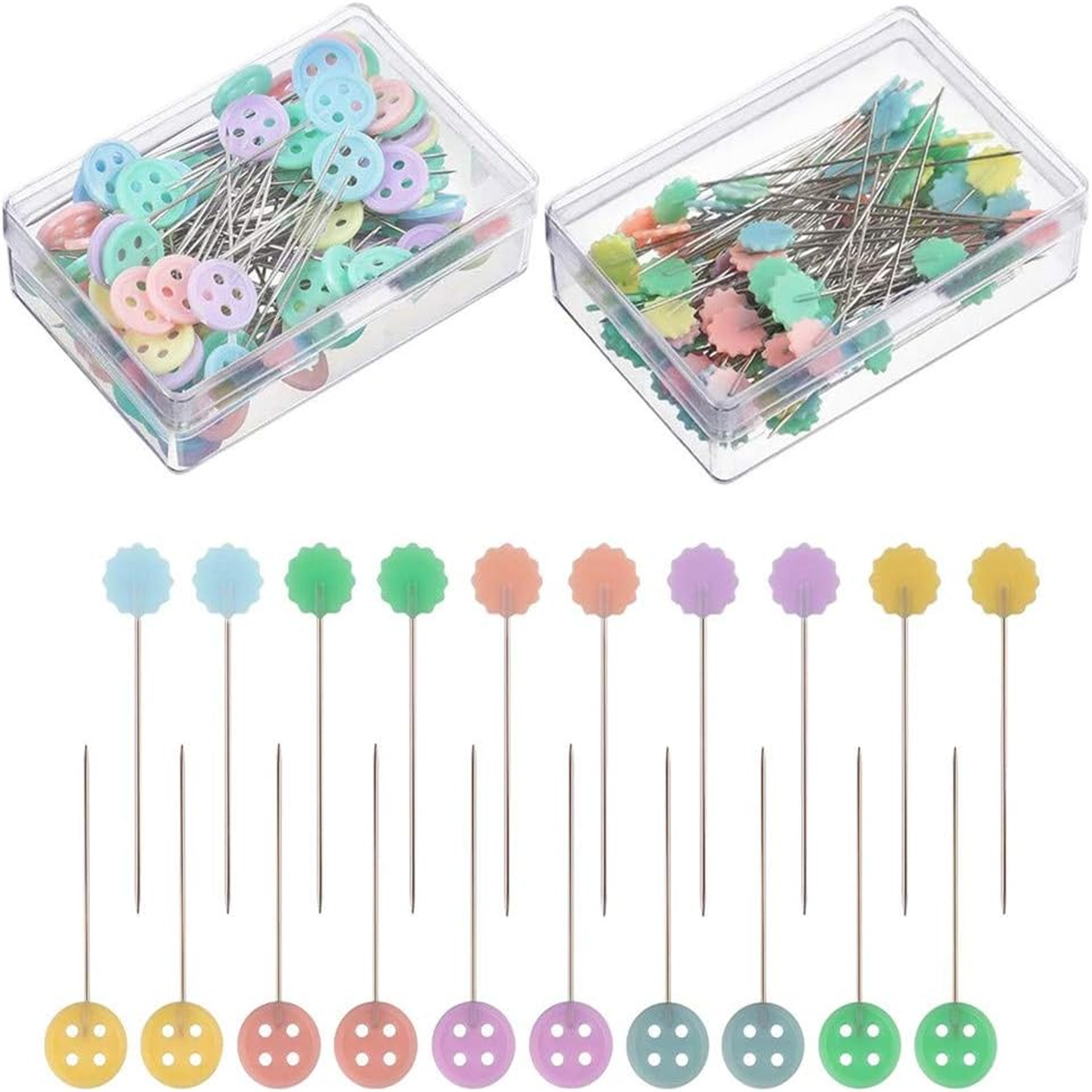 Flat Head Sewing Pins with Storage Box Assorted Colors Button Flower Shape Dressmaking Pins for Craft