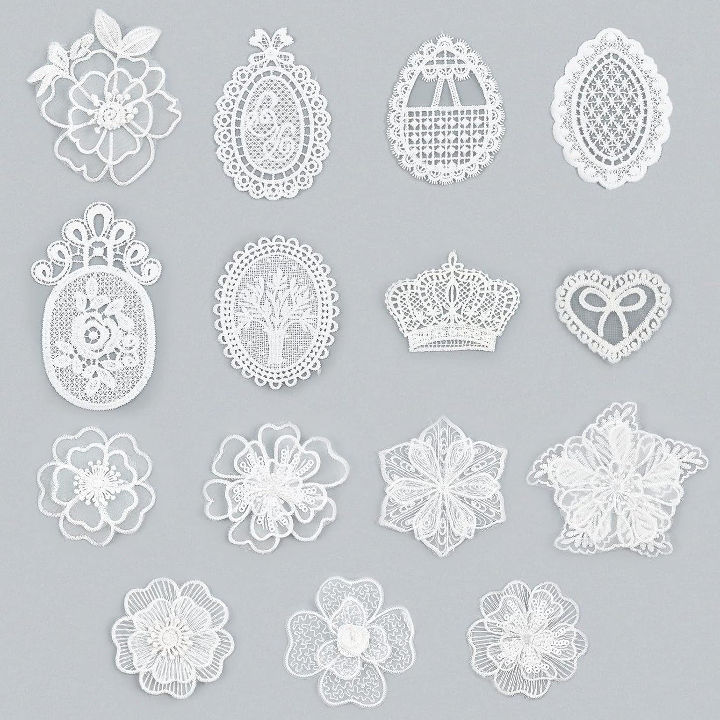 Mix Style White Flower Lace Embroidery Patches Sewing for Decorating Clothing, Bags