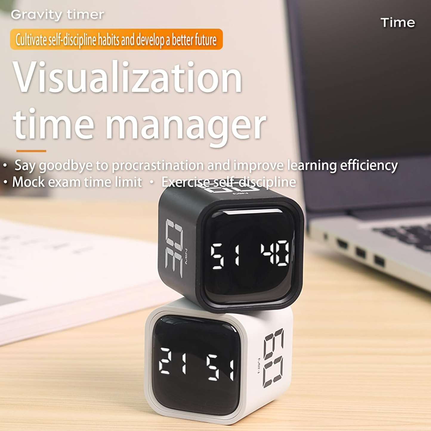 Rotation Gravity Cube Timer Countdown & Stopwatch Modes, Silent Operation, Perfect for Cooking, Skincare