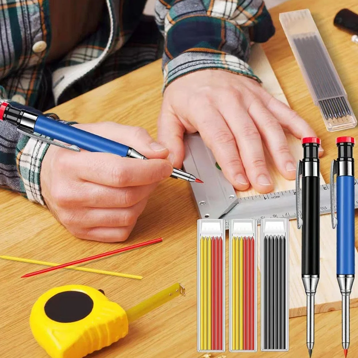 Mechanical Carpenter Pencils Set with Marker Refills and Carbide Scriber Tool for Architect Construction