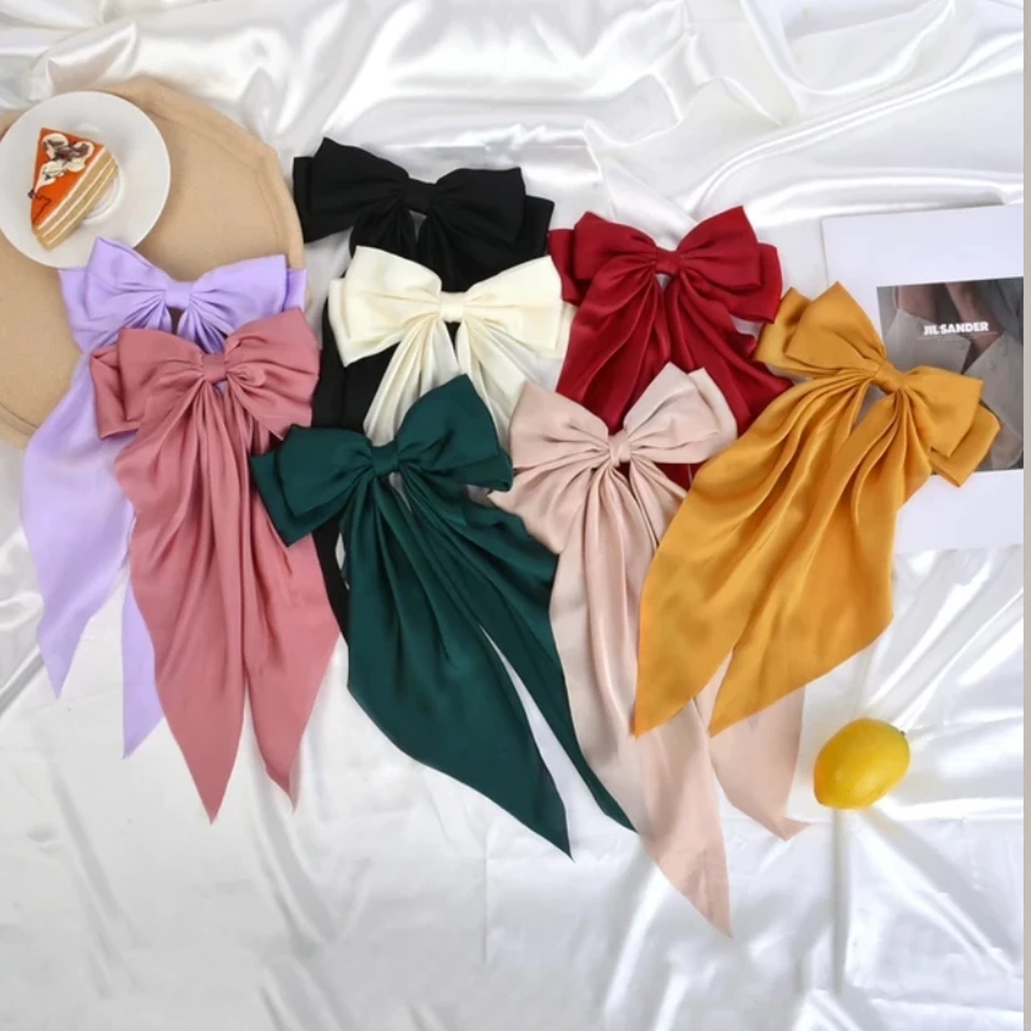 8pcs Satin Layered Hair Bow Clip for Barrette Hair Clip Long French Hair Style Accessories