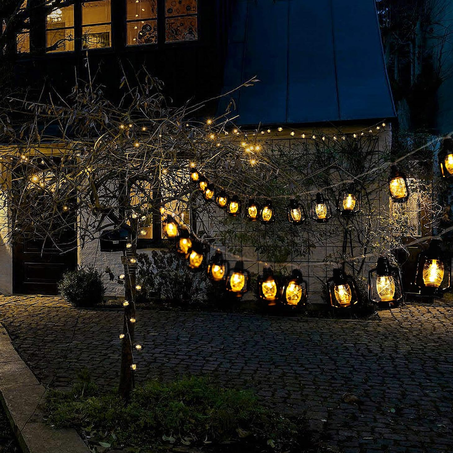 Black Lantern String Lights Mini Kerosene Lamp for Indoor Outdoor Patio Garden Christmas Wedding Decorations