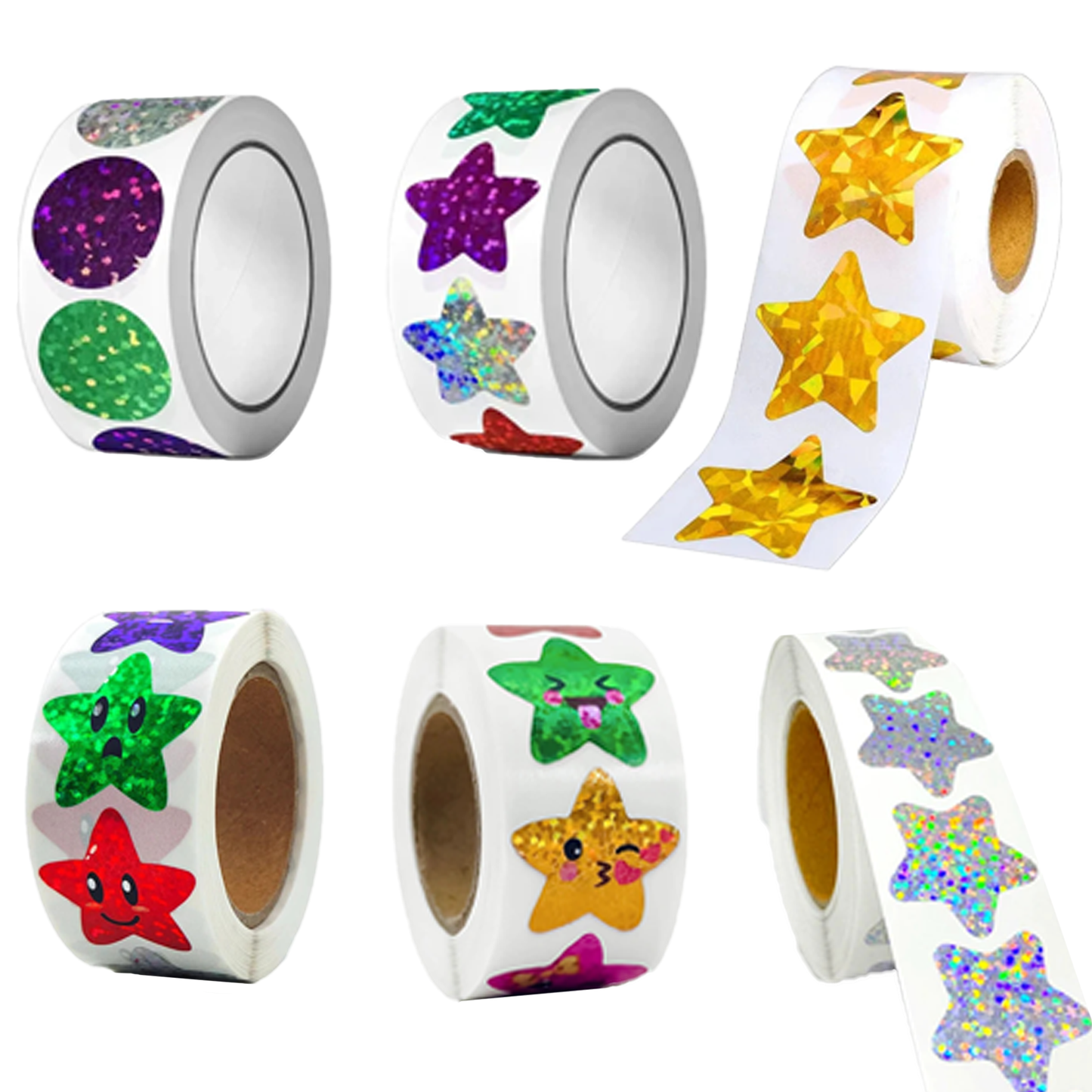 500pcs Holographic Sparkly Smiley Glitter Star Stickers Self Adhesive for Classoom Teacher